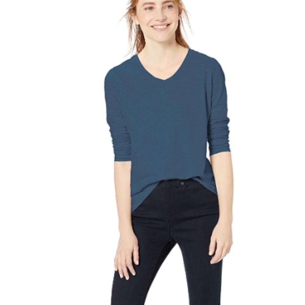 Vintage Cotton Long-Sleeve V-Neck T-Shirt